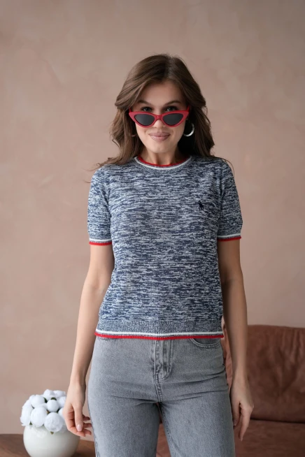 Kadın Bisiklet Yaka Kısa Kol Yumuşak Dokulu Triko Kazak 12033