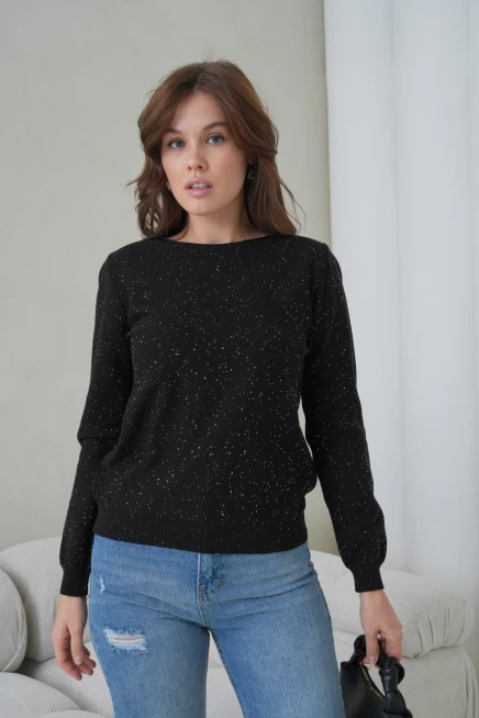 Kadın Bisiklet Yaka Pullu Triko Kazak 12085.Pr