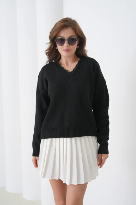 Kadınv Yak Adantel Detay Yumuşak Dokulu Triko Kazak