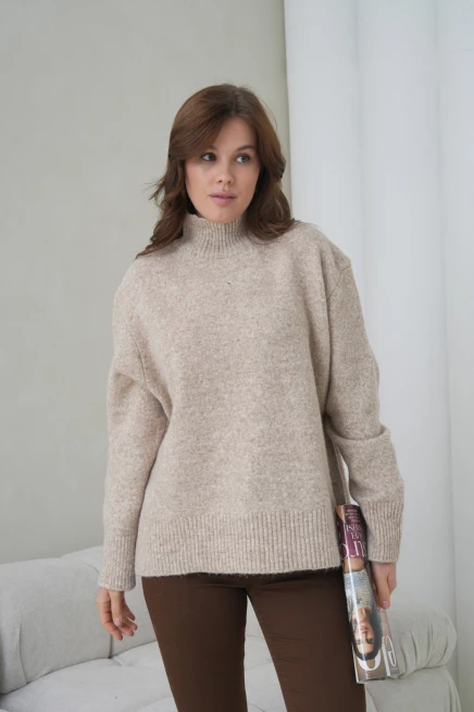 Kadın Balıkçı Yaka Yumuşak Dokulu Salaş Triko Kazak 8698Sw