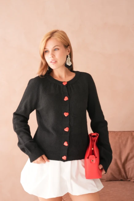 Kadın Bisiklet Yaka Kalp Düğme Detay Yumuşak Dokulu Triko Ceket 8569Sw