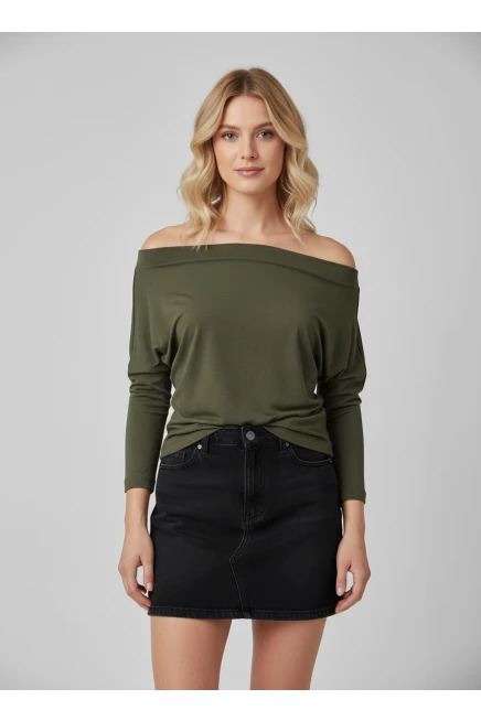 Kadın Kayık Yaka Yarasa Kol Lycralı Penye Bluz 13001