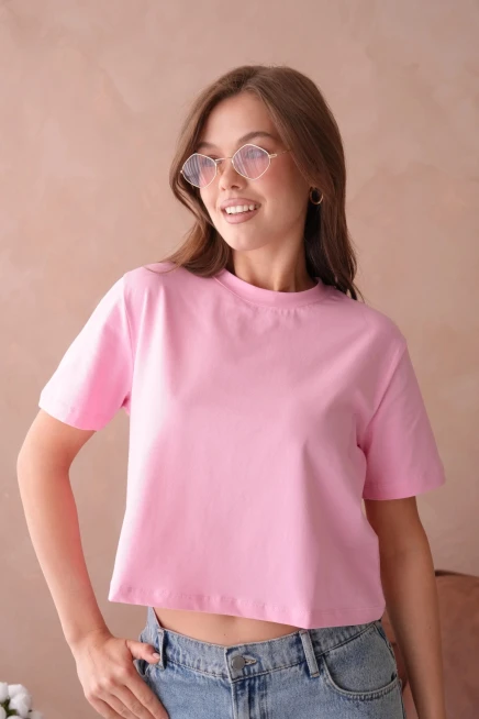 Pembe Kısa Kol Basic T-Shirt