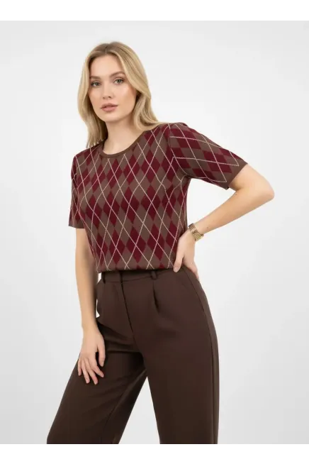 Kadın Bisiklet Yaka Baklava Desen Triko Kazak 12419.Vrt