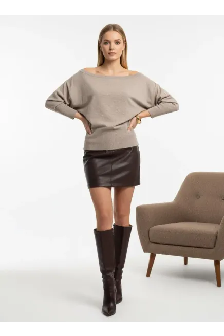 Kadın Geniş Yaka Kol Detay Premium İplik Yumuşak Dokulu triko kazak 12384.Crs