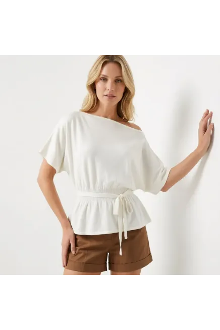 Kadın Kayık Yaka Gipeli Yarasa Kol Viskon Trik Kazak 12466.Vrt