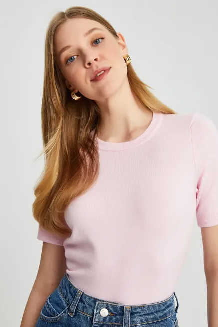 224095 Kadın Bisiklet Yaka Yumuşak Dokulu Viscon Triko Bluz