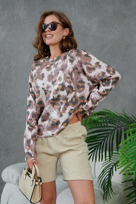 Kadın Bisiklet Yaka Desenli Triko Kazak