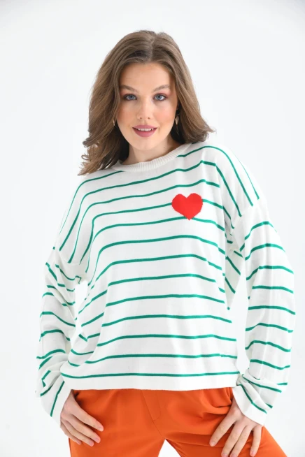 Bisiklet Yaka Salaş Çizgil Mevsimlik Triko Kazak